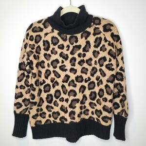 Cynthia Rowley Mock Neck Leopard Animal Print Sweater Super Soft
